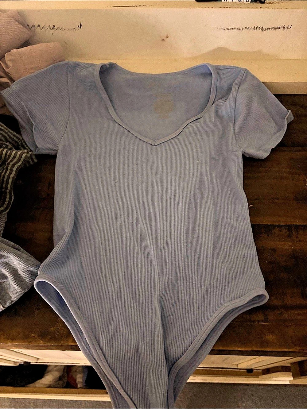 Ribbed Short Sleeve Bodysuit in Blue